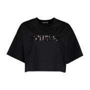 Moncler Logo Crop T-shirt för kvinnor Black, Dam