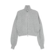 Sportmax Högkrage Ribbstickad Kofta Grå Sweaters Gray, Dam