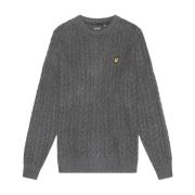 Lyle & Scott Klassisk Cable Knit Crew Neck Sweater Gray, Herr