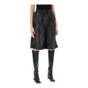 Jil Sander Läder Bermuda Shorts med Rynkad Midjeband Black, Dam