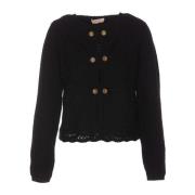 Twinset Svart Kofta med Frontknappar Black, Dam