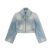 Palm Angels Paris Cropped Denim Denim Jacka Blue, Dam