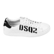 Dsquared2 Logo Print Låg Topp Läder Sneakers White, Herr