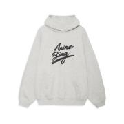 Anine Bing Signatur Harvey Hoodie Oversize Bomull Grå Gray, Dam