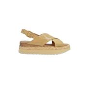 Paloma Barceló Lädersandal med träkila Beige, Dam