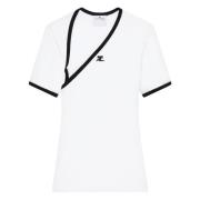 Courrèges Vit Slash Kontrast T-shirt White, Dam