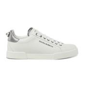 Dolce & Gabbana Portofino Vit Silver Läder Sneakers White, Dam