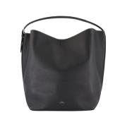 TotêMe Svart Läder Shopper Väska - Dubbel Slitage Black, Dam