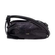 Jil Sander Rynkad läder crossbody väska med logotyp Black, Dam