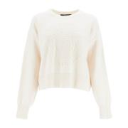 Versace Medusa Towel Stitch Crew Neck Sweater White, Dam