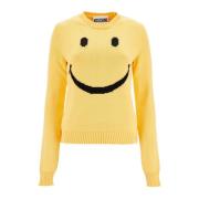 Moschino Smiley Mönster Crew Neck Stickat Yellow, Dam