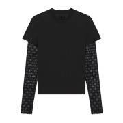 Givenchy Svart T-shirt med Tylärmar Black, Dam