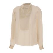 Liu Jo Ivory V-ringad Blus med Guld Kedja Beige, Dam