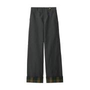 Burberry Mörkgrå Bomull Twill Wide Leg Byxor Gray, Dam