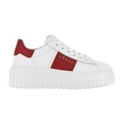 Hogan Vita och röda lädersneakers med ränder White, Dam