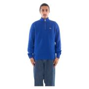 Lacoste Ribbstickad Half Zip Tröja Blue, Herr