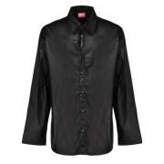 Diesel Svart Button-Up Skjorta med Fransk Krage Black, Herr