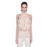 Aniye By Retro Spets Volangtopp Beige, Dam