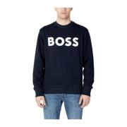 Hugo Boss Bomull Hoodless Sweatshirt Vår/Sommar Kollektion Blue, Herr