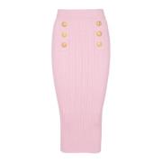 Balmain Midi Stickad Kjol med Knappar Pink, Dam