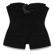 Self Portrait Bow Bandeau Top med dragkedja Black, Dam