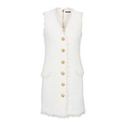 Balmain Ärmelös tweedklänning White, Dam