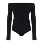 Alaïa Räfflad bodysuit Black, Dam