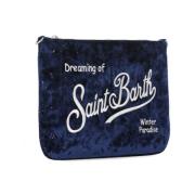 Saint Barth Blå Velvet Pochette med Broderi Blue, Dam