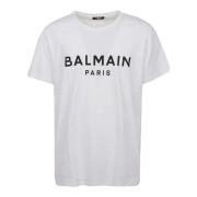 Balmain Vit bomulls-T-shirt, halv ärm, rund hals White, Herr