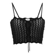 Saint Laurent Svart Perforerad Crop Top med Knappstängning Black, Dam