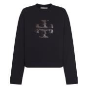 Tory Burch Svart Crystal Logo Sweatshirt Black, Dam