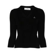 Vivienne Westwood Svart Multifärgad Stickad Polo Tröja Black, Dam