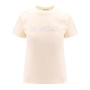 Moncler Bomull T-shirt med Strass Tryck White, Dam