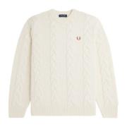 Fred Perry Vit Kabelstickad Tröja Beige, Herr