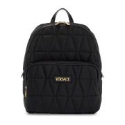 Versace Quiltad Nylon Ryggsäck med Guldlogotyp Black, Herr