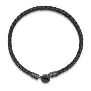 Nialaya Men's Braided Lux Leather Bracelet Black, Herr