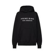 Anine Bing Svart Bomull Alto Hoodie Tröja Black, Dam