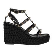 Valentino Garavani Svart Rockstud Torchon Kil Espadriller Black, Dam