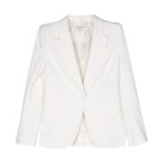 Alexander McQueen Vit Enkelknäppt Blazer med Peak Revers White, Dam