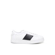 Emporio Armani Vita Lädersneakers med Randig Detalj White, Herr