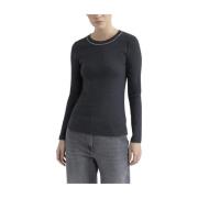 Peserico Stretch jersey T-shirt med Punto Luce kant Gray, Dam