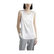 Peserico Blank silkesatin topp med Punto Luce kant White, Dam