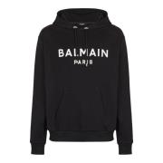 Balmain Tryckt Pari huvtröja Black, Herr