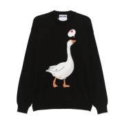 Moschino Svart Ribbad Crew Neck Tröja Black, Herr