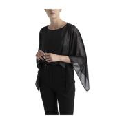 Peserico Våt-look laminerad georgette poncho Black, Dam