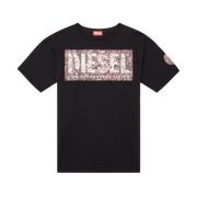 Diesel Svart T-Adjust-R22 T-shirt med Logotyp Black, Herr