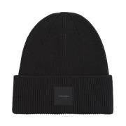 Calvin Klein Svart Ribbstickad Beanie Mössa för Män Black, Herr