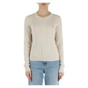 Tommy Jeans Bomull Flätad Crew Neck Sweater Beige, Dam