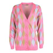 Cesare Gaspari Multifärgad Button-Up Cardigan - Rosa Multicolor, Dam