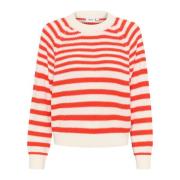 Saint Tropez Randig Pullover Tröja Flame Scarlet Red, Dam